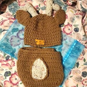 Crocheted newborn deer outfit